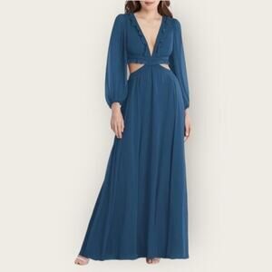 NWT | Lovely | Harlow Bishop Sleeve Ruffled Chiffon Maxi Dress | Blue | 10R